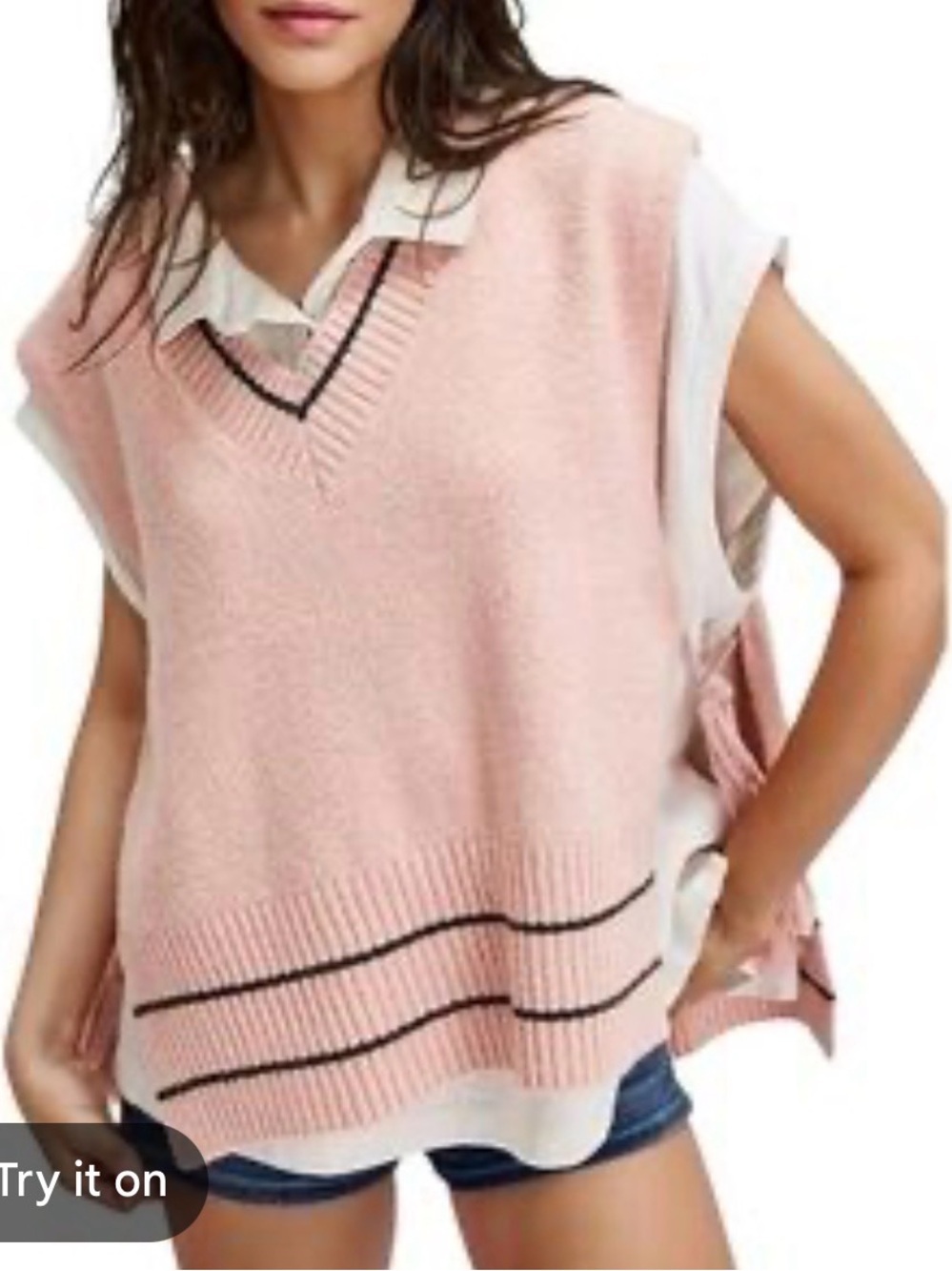 Free People Sweater Vest One Size Pink V Neck Tie Sides Tassel Knit Preppy New